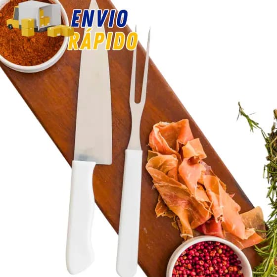 Kit 2 Peças Para Churrasco Faca E Garfo Trinchante Aço Inox Afiado Corte Carne Conjunto Completo