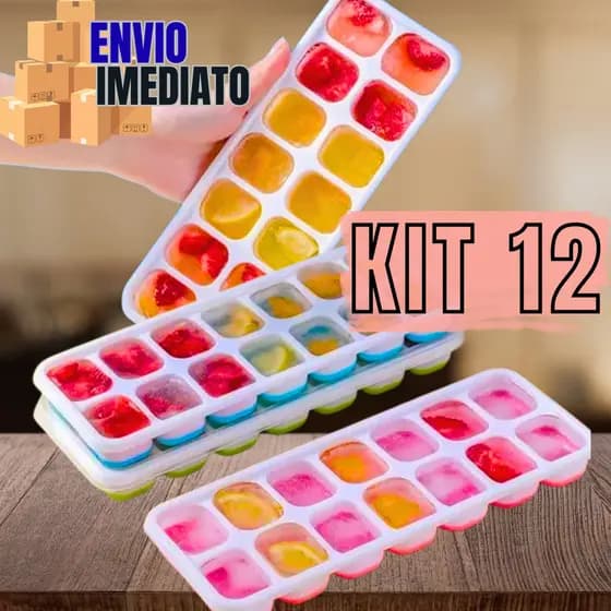 Kit 12 Forma De Gelo Quadrada Fácil Desenformar Fundo De Silicone Papinha Frutas Suco Forminha Cubo