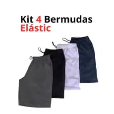 kIT 4 Bermudas masculinas tactel elastano Short elástico esportiva corrida academia banho praia treino 3 bolsos