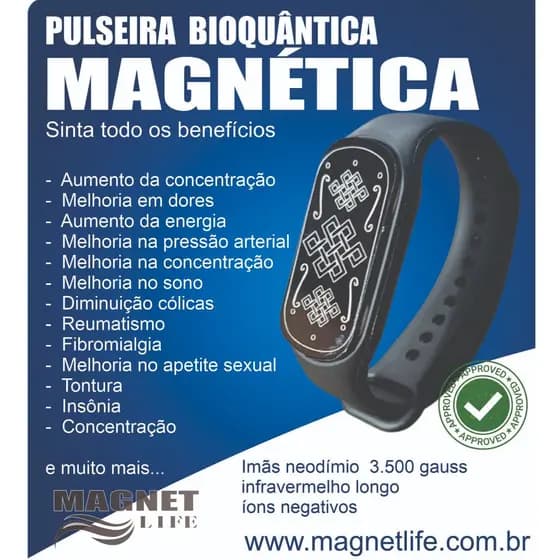 Pulseira bracelete magnetico com imãs de neodimio e infravermelho longo ions negativos grounding aterramento magnetico