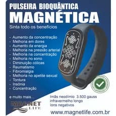 Pulseira bracelete magnetico com imãs de neodimio e infravermelho longo ions negativos grounding aterramento magnetico