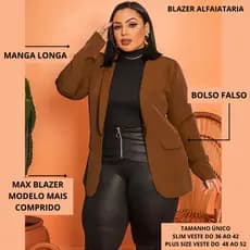 Max Blazer Plus Size e Slim Feminino Acinturado Roupas Femininas Tendência Outono Inverno Elegante Trabalho Festa