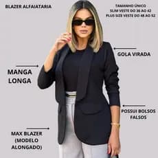 Max Blazer Feminino Slim e Plus Size Alfaiataria Social Acinturado Roupas Femininas Tendência Outono Inverno