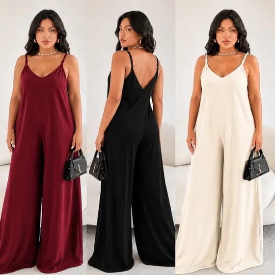 Macacão Feminino Longo Elegante Pantalona Slim e Plus Size Alcinha Decote V Social Alfaiataria Duna Festas Casamentos