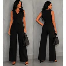 Conjunto Feminino Alfaiataria Blusa Colete e Cal莽a Pantalona Social Elegante com Bot茫o Moda Evang茅lica Outono Inverno