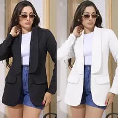 Max Blazer Feminino Slim e Plus Size Alfaiataria Social Acinturado Manga Longa Outono Inverno