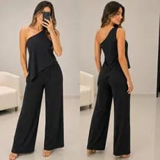 Conjunto Feminino Uma Alça Social Nula Manga Duna Elegante Blusa Assimétrico Mula Manca Calça Pantalona Outono Inverno