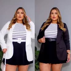 Max Blazer Plus Size e Slim Feminino Acinturado Manga Longa Outono Inverno Elegante Trabalho Festa