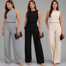 Conjunto Social Duna Feminino Mulher Elegante Blusa Regata Calça Pantalona com Elástico Alfaiataria Moda Outono Inverno