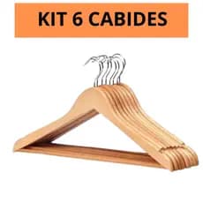 Kit 6 Cabides de Madeira Envernizado Marfim Atacado Loja de Roupas Closet