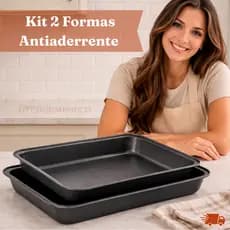 Kit 2 Formas Antiaderente Grande Bolo Lasanheira 37cm + 42cm