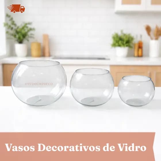 Vasos Aquário Redondo de Vidro Decoração Centro de Mesa Terrário Moderno 3 Tamanhos