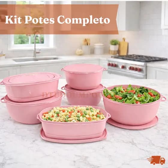 Kit Potes Multiuso com Tampa | Organizador de Cozinha Completo | Resistente e Empilhável