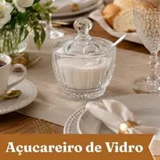Açucareiro de Vidro Luxo Com Tampa e Colher Cristal Elegante Para Mesa Posta