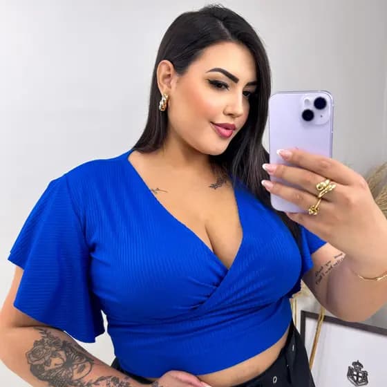 Blusa Feminina Plus Size  em Malha Canelada Premium Moda Feminina Plus Elegante e Estilosa Tendência G1 G2 G3