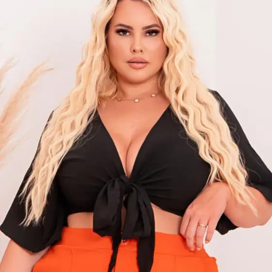 Cropped Plus Size Brasil Feminino Manga Curta de Amarrar Elegante Confortável Multiformas Tendência G1 G2 G3 G4