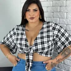 Blusinha Feminina Xadrez Plus Suze Festa Junina Cropped Xadrez de Amarrar Multiformas Arraia Rodeios São João