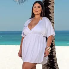 Vestido Saida De Praia Feminina Plus Size Soltinho para Piscina Larguinho Kimono Curve Elástico na Cintura Moda Verão