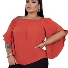 Blusa Feminina Plus Size Manga Curta Ciganinha Ombro a Ombro Elegante e Estilosa Plus Size Boho Chic Tendencia Inverno