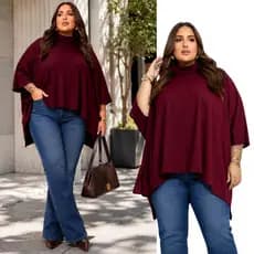 Capa Poncho Casual Lazinha Feminino Sobretudo Amplo Manga Longa Quentinho Outono Inverno Elegante Confortável
