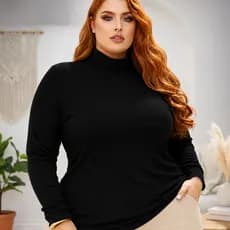 Blusa Feminina Inverno Manga Longa Plus Size Gola Alta Confortável e Quentinha para o Frio