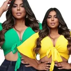 Kit Blusa Cropped Brasil Verde e Amarelo Copa do Mundo Promoção