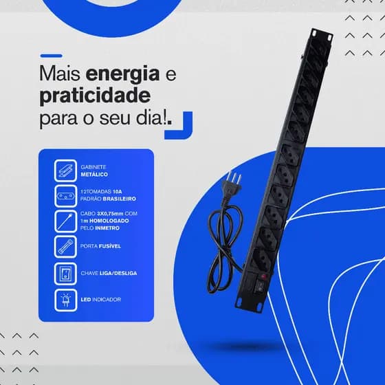 Filtro de Linha Regua Rack19" 12 Tomadas 10A 2P+T