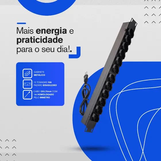 Regua Tomadas 12 Filtro de Linha Extensões Cabo 1 Metro