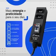 Filtro Linha Disjuntor 2 Tomadas 20A Cabo Cobre 3x2,5mm Regua Eletrica Energia Bivolt