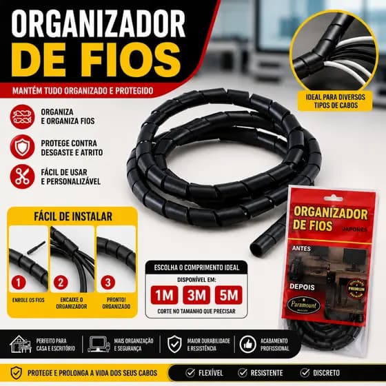 Organizador de Cabos fios Espiral – Protetor para fios e Chicotes, Capa para fios e Chicotes, Fita para Fios e Chicotes