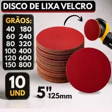 Kit 10 Disco Lixa Velcro Sem Furos Roto Orbital Lixadeira para Ferro, Metal, Massa e Madeira 125mm
