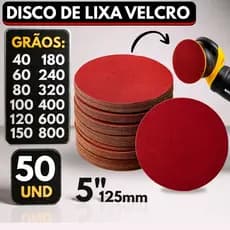 Kit 50 Disco Lixa Velcro Sem Furos Roto Orbital Lixadeira para Ferro, Metal, Massa e Madeira 125mm