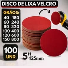 Kit 100 Disco Lixa Velcro Sem Furos Roto Orbital Lixadeira para Metal, Ferro, Massa e Madeira 125mm