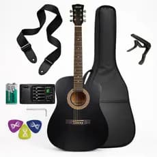 Violão Elétrico Aço Folk Storm Preto + Capa Correia Capotraste Palheta