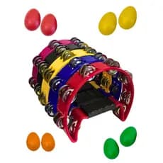 Pandeirola Pandeiro Meia Lua e Ovinhos Ganza Par de Ovos de Percussão Kit presente natal barato amigo secreto brinquedo