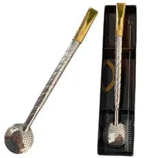 Bomba para Chimarrão em Inox Premium 22 Cm com Bocal Banhado a Ouro 24K