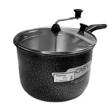 Pipoqueira de Aluminio Com Tampa de Vidro Preta Craqueada