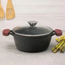 Panela Caçarola Tampa de Vidro Em Ferro Fundido Para Forno e Fogão 22cm 3,0 Litros