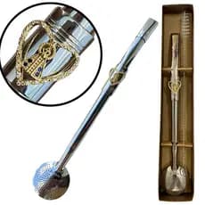 Bomba Inox Para Chimarrão 24cm Purinox Pingente Nossa Senhora Banhado em Ouro 18