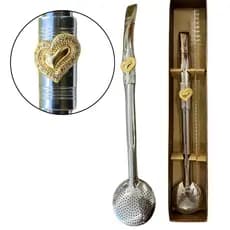 Bomba de Inox Para Chimarrão 24 cm Purinox Aço Inoxidável Pingente Banhado em Ouro 18