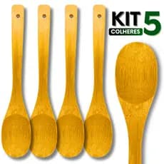Kit 5 Colher de Bambu 30 cm para Cozinhar Madeira Natural Cozinha Residencial