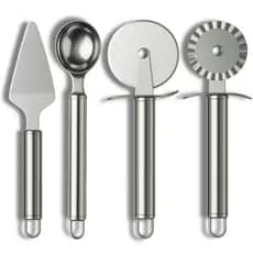 Kit 4 Peças Inox Cortador de Pizza, Carretilha Para Massa, Colher de Sorvete e Espátula de Bolo