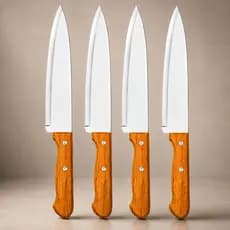 Kit 4 Faca de Cozinha Cabo de Madeira Profissional Inox 7” Polegadas 30cm Alta Durabilidade