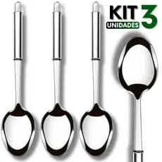 Kit 3 Colher Para Servir Arroz Inox Grande 34cm Utensílio Reforçado Para Cozinha e Restaurantes