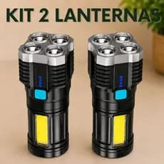 Kit 2 Lanterna LED Forte Super Potente 500m Recarregável USB Portátil Ultra Brilhante 4 Modos