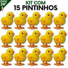 Kit 15 Pintinho Amarelinho com Corda Brinquedo Infantil de Pelúcia Colorido