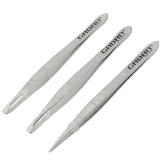 Pinças Depilatórias Gadan Kit 3 Peças Aço Inox Profissional Para Sobrancelhas e Pelos