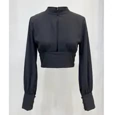 Cropped Manga Longa Decotado em Amarração Boho Chic Feminino