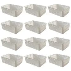 Kit 12 Cestos Organizadores Colorido Multiuso Médio Empilhável Gaveta Armário Lavanderia 19x14x6,5