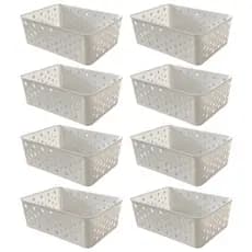 Kit 8 Cestos Organizadores Colorido Multiuso Médio Empilhável Gaveta Armário Lavanderia 19x14x6,5